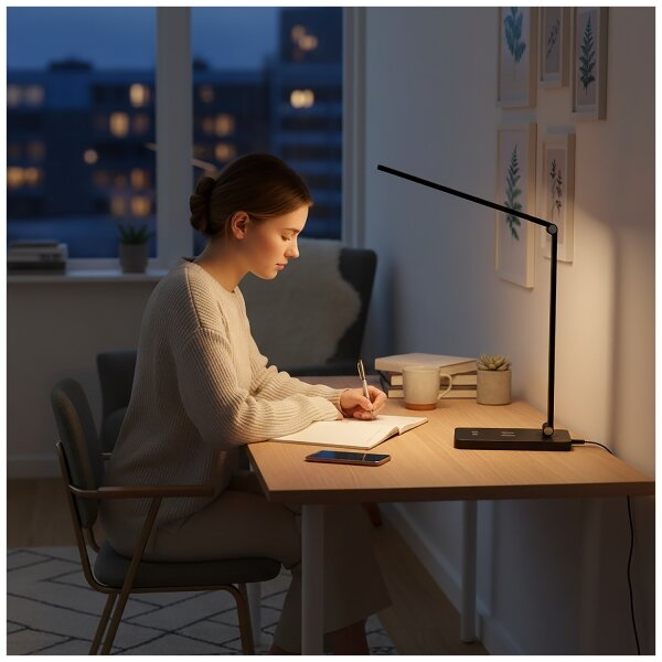 Brilagi - LED stmievateľná dotyková stolová lampa s bezdrôtovým QI nabíjaním LED/7W/5V 3000/4000/6000K čierna