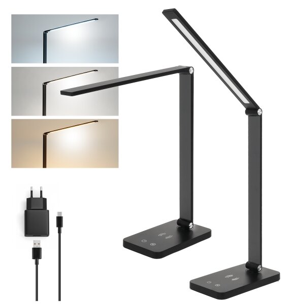 Brilagi - LED stmievateľná dotyková stolová lampa s bezdrôtovým QI nabíjaním LED/7W/5V 3000/4000/6000K čierna