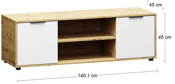 TV stolík Neston TV-E-2D - biela / dub wotan