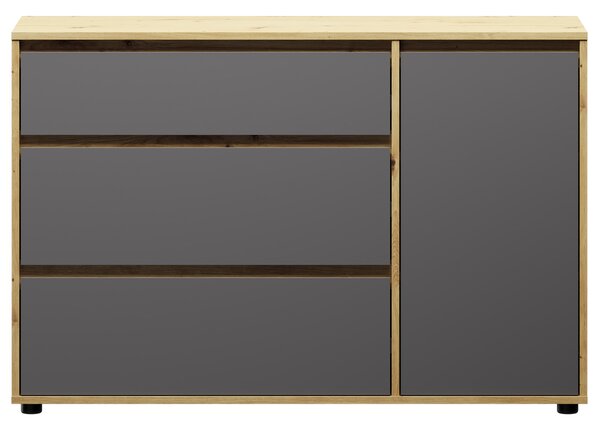 Komoda so zásuvkami Norman CH-1D/3DR - sivý grafit / dub wotan