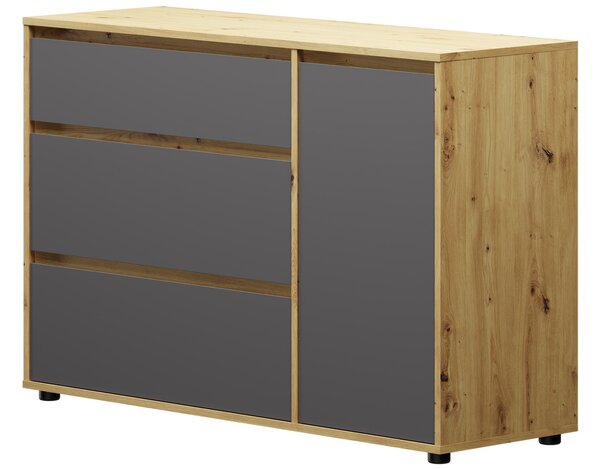Komoda so zásuvkami Norman CH-1D/3DR - sivý grafit / dub wotan