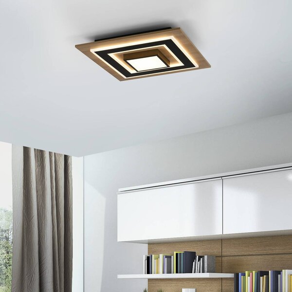 JUST LIGHT. LED stropné svietidlo Tola, hranaté, 2 svetlá, drevo, 3000 K, Svetlé drevo, Obývacia izba / jedáleň, Drevo, Moderný, Stropné svetlo