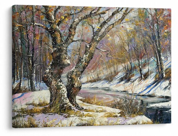 Obraz maľovanej zimnej krajiny (70x50 cm)