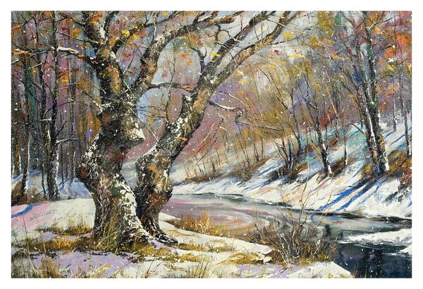 Obraz maľovanej zimnej krajiny (90x60 cm)