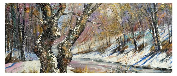 Obraz maľovanej zimnej krajiny (120x50 cm)
