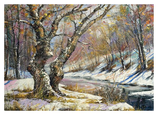 Obraz maľovanej zimnej krajiny (70x50 cm)