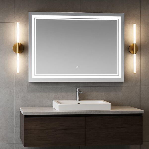 Dizajnové zrkadlo s LED, 70x90 cm, 3 farby svetla, hliník