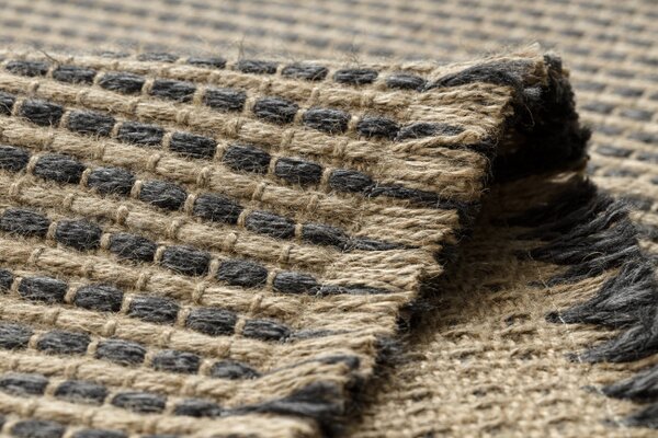 Koberec JUTE 3652 so strapcami čierny / béžový
