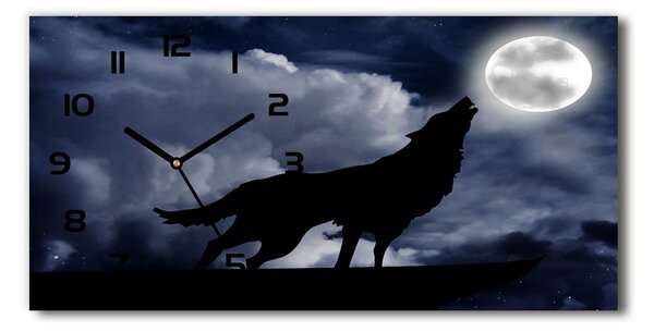Vodorovné Sklenené hodiny na stenu Vlk spln