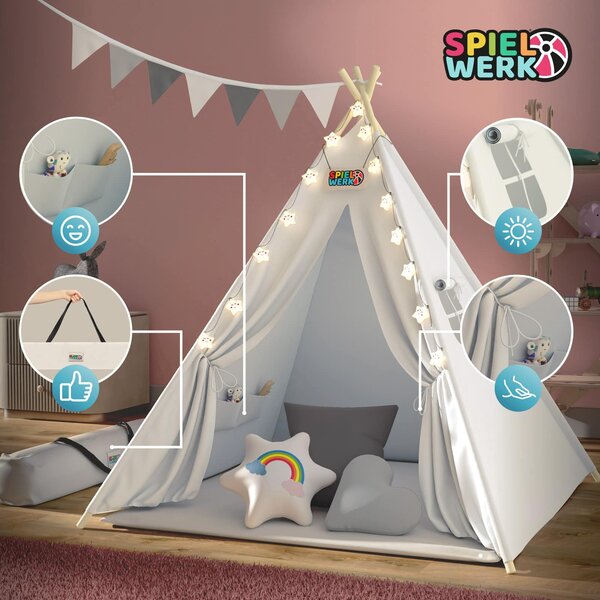 Detský stan Teepee 160x130x130cm - biely