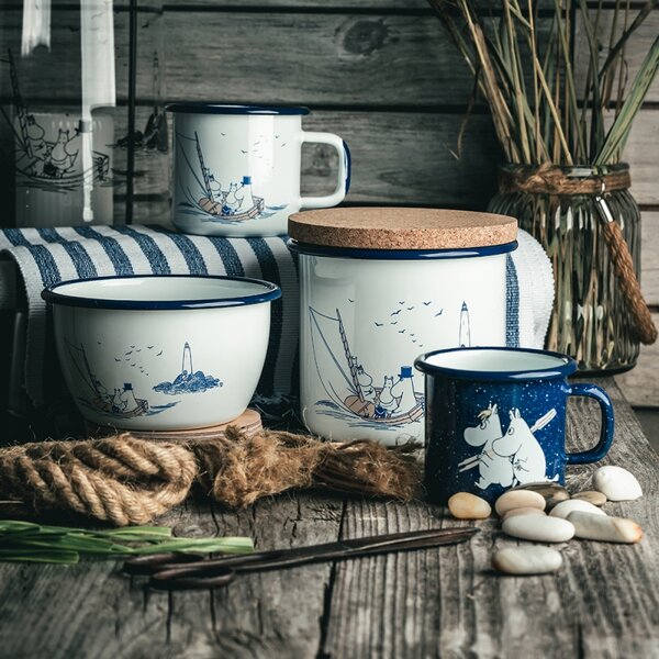 Muurla Hrnček Moomin Sailors 0,37l, smalt / bielo-modrý