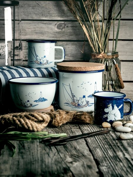 Muurla Hrnček Moomin Sailors 0,37l, smalt / bielo-modrý