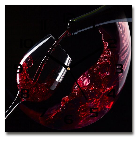 Sklenené nástenné hodiny štvorec Červené víno