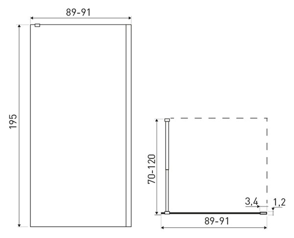 Novoterm Sprchová zastena Walk-in NV-Milagro 90, zlatá/transparent - bez vaničky
