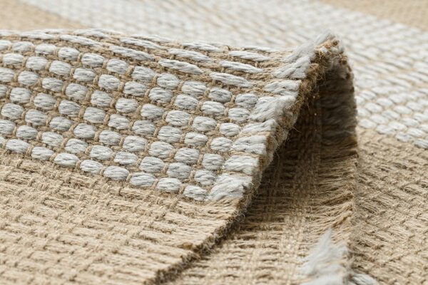 Koberec JUTE 3734 béž / sivý pásy so strapcami
