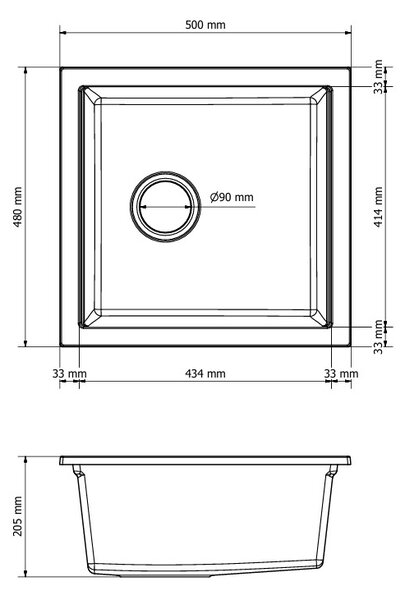 Gamma Decor 4850, 1-komorový granitový drez 480x500x215 mm, čierna, GMA-ZLE000156