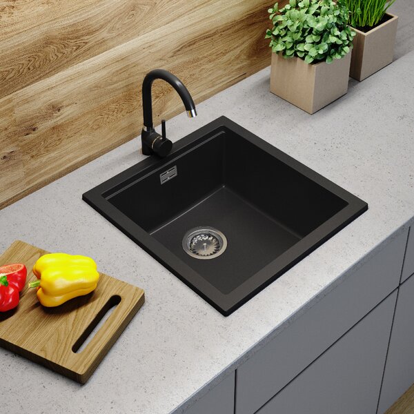 Gamma Decor 4850, 1-komorový granitový drez 480x500x215 mm, čierna, GMA-ZLE000156