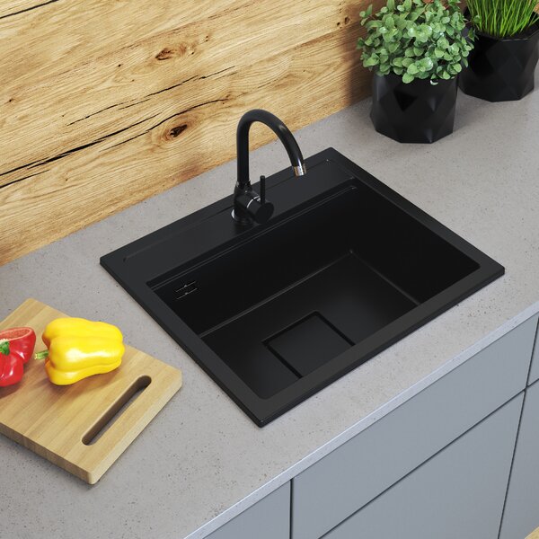 Gamma Quadro 5850, 1-komorový granitový drez 580x495x220 mm, čierna, GMA-ZLE000229