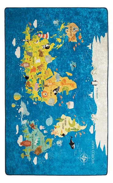 ASIR Koberec 140 x 190 MAPA SVETA modrá