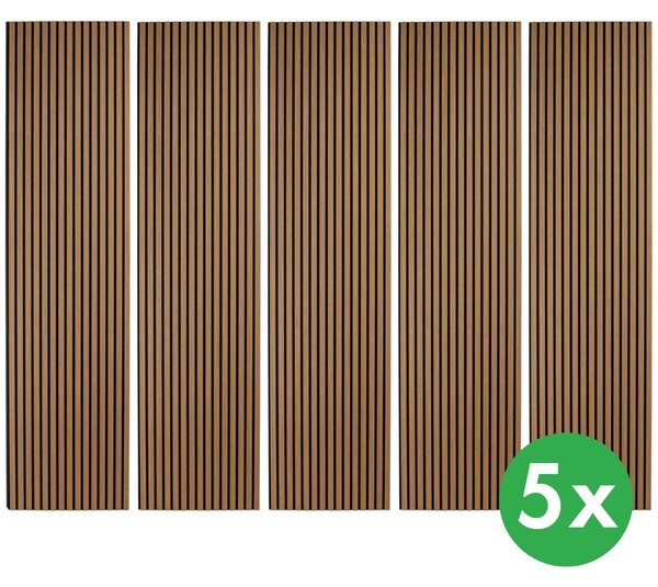 Drevený akustický panel, 2400 x 600 mm, B2BP012, balenie 5 ks, dub koňakový