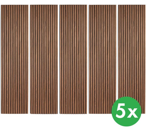 Drevený akustický panel, 2400 x 600 mm, B2BP010, balenie 5 ks, zlatý teak