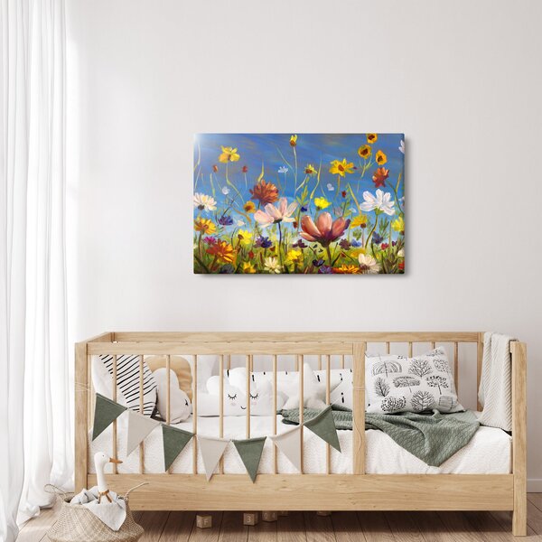 Maľovaný obraz rozkvitnutej lúky (90x60 cm)