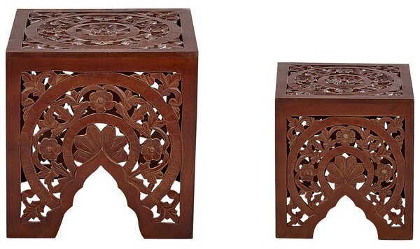 Sada 2 príručných stolíkov Svetlozelený z mangového dreva Nočný stolík Ručne vyrábaný Prelamovaný dizajn Rustikálny štýl Obývacia izba Spálňa