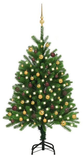 Osvetlený umelý vianočný stromček s guľami 120 cm, zelený