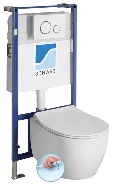 , Závesné WC SENTIMENTI Rimless s podomietkovou nádržkou a tlačidlom Schwab, biela, 10AR02010SV-SET5