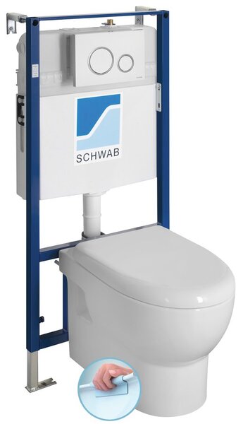 , Závesné WC ABSOLUTE Rimless s podomietkovou nádržkou a tlačidlom Schwab, biela, 10AB02002-SET5