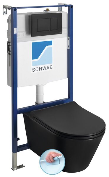 Závesné WC AVVA Rimless s podomietkovou nádržkou a tlačidlom Schwab, čierna mat