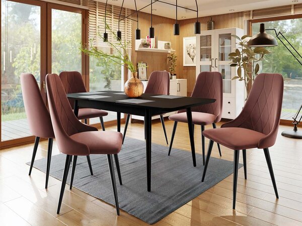 Mirjan24 Rozkladací stôl Vidariko 140x80 so 6 kreslami ST91 02, Farby: čierna, Potah: Magic Velvet 2258 5903211161773