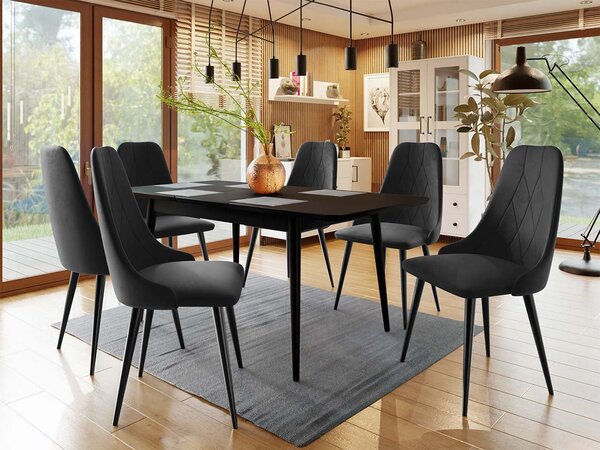 Mirjan24 Rozkladací stôl Vidariko 140x80 so 6 kreslami ST91 02, Farby: čierna, Potah: Magic Velvet 2258 5903211161773