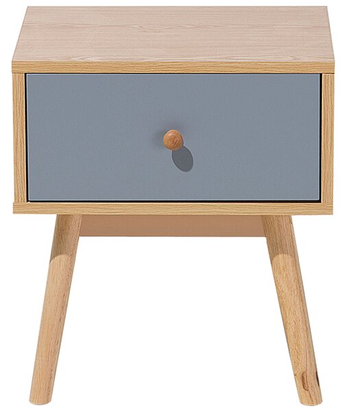 Nočný stolík svetlé drevo farba sivá drevotrieska MDF doska guma drevo guma drevo 45 x 40 x 30 cm moderná štýlová 1 zásuvková spálňa