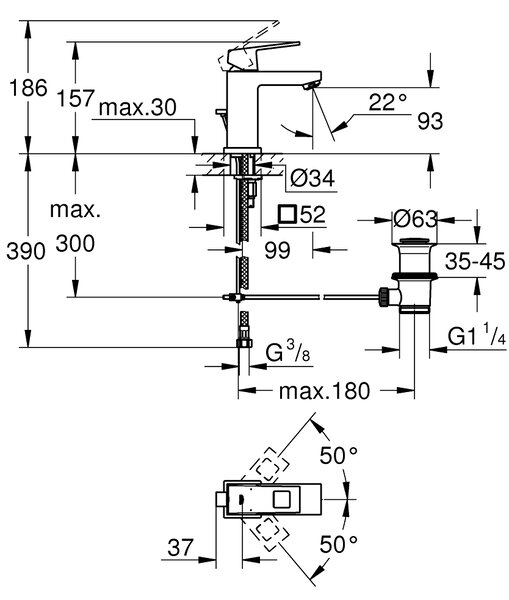 GROHE Eurocube - Páková umývadlová batéria, veľkosť S, chróm 2312700E