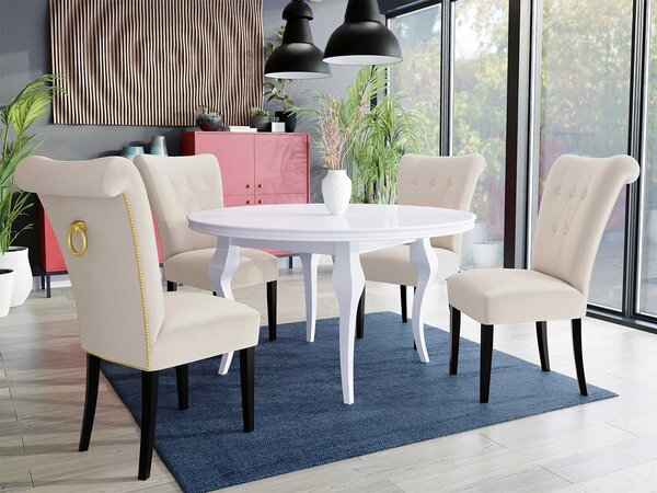 Mirjan24 Stôl Julia FI 100 so 4 stoličkami ST65, Farby: biela, Farby: čierny, Farby:: biely lesk, Potah: Magic Velvet 2219 5903211164071