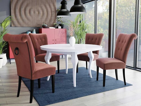 Mirjan24 Stôl Julia FI 100 so 4 stoličkami ST65, Farby: biela, Farby: čierny, Farby:: biely lesk, Potah: Magic Velvet 2219 5903211164071