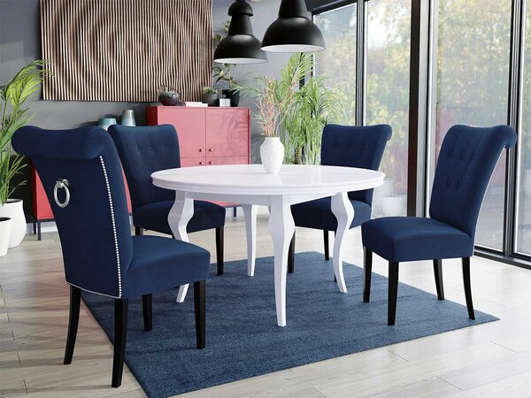 Mirjan24 Stôl Julia FI 100 so 4 stoličkami ST65, Farby: biela, Farby: čierny, Farby:: biely lesk, Potah: Magic Velvet 2219 5903211164071