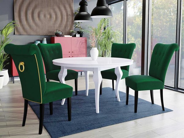 Mirjan24 Stôl Julia FI 100 so 4 stoličkami ST65, Farby: biela, Farby: čierny, Farby:: biely lesk, Potah: Magic Velvet 2219 5903211164071
