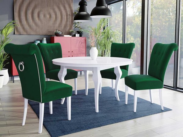 Mirjan24 Stôl Julia FI 100 so 4 stoličkami ST65, Farby: biela, Farby: čierny, Farby:: biely lesk, Potah: Magic Velvet 2219 5903211164071