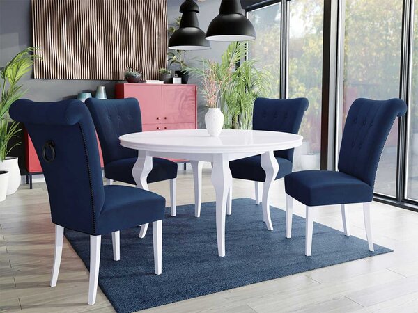 Mirjan24 Stôl Julia FI 100 so 4 stoličkami ST65, Farby: biela, Farby: čierny, Farby:: biely lesk, Potah: Magic Velvet 2219 5903211164071
