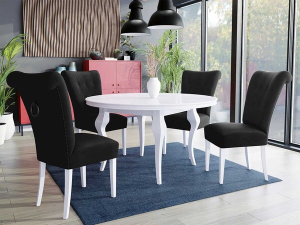 Mirjan24 Stôl Julia FI 100 so 4 stoličkami ST65, Farby: biela, Farby: čierny, Farby:: biely lesk, Potah: Magic Velvet 2219 5903211164071