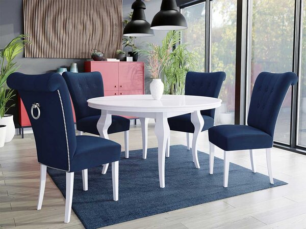 Mirjan24 Stôl Julia FI 100 so 4 stoličkami ST65, Farby: biela, Farby: čierny, Farby:: biely lesk, Potah: Magic Velvet 2219 5903211164071