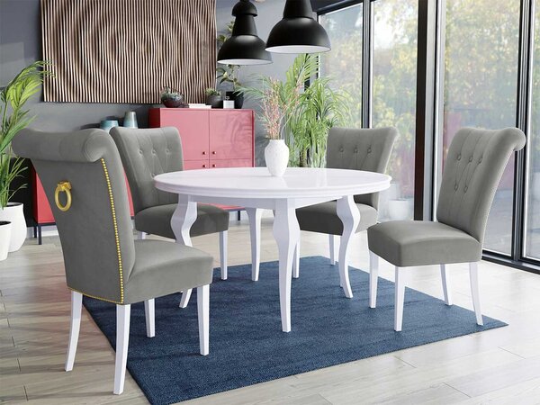Mirjan24 Stôl Julia FI 100 so 4 stoličkami ST65, Farby: biela, Farby: čierny, Farby:: biely lesk, Potah: Magic Velvet 2219 5903211164071