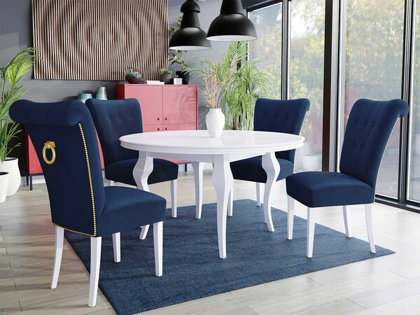 Mirjan24 Stôl Julia FI 100 so 4 stoličkami ST65, Farby: biela, Farby: čierny, Farby:: biely lesk, Potah: Magic Velvet 2219 5903211164071