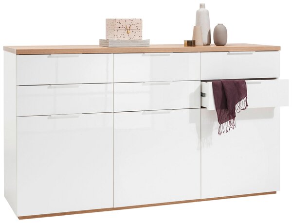 ŠIROKÁ KOMODA, farba duba, biela s vysokým leskom, 180/102/50 cm Carryhome - Komody