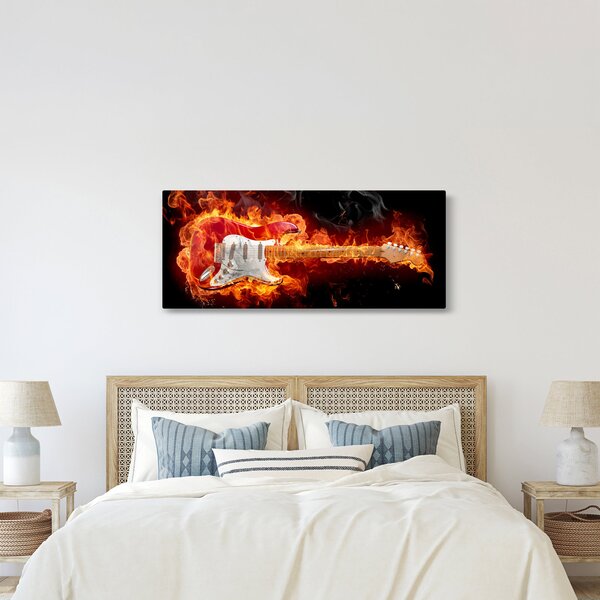 Obraz - Gitara v plameňoch (120x50 cm)