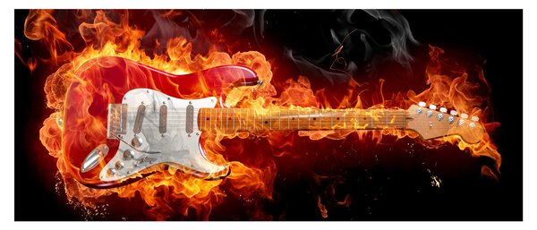Obraz - Gitara v plameňoch (120x50 cm)