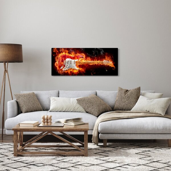 Obraz - Gitara v plameňoch (120x50 cm)