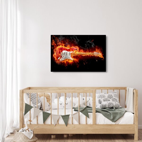 Obraz - Gitara v plameňoch (90x60 cm)